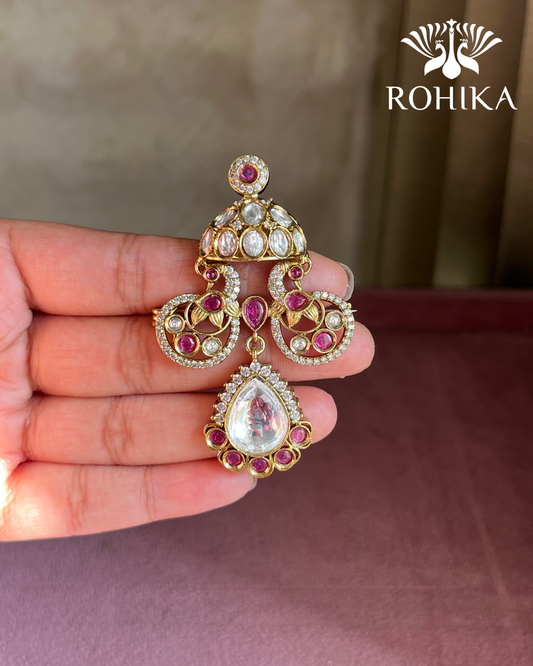 Polki Kundan Brooch (BR-009) - Ruby Red