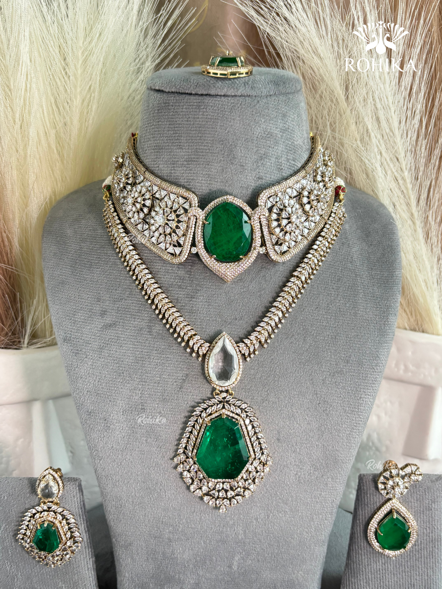 Caroline AD Doublet Combo Necklace Set - Green
