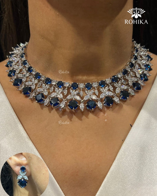 Ramona American Diamond Necklace - Blue