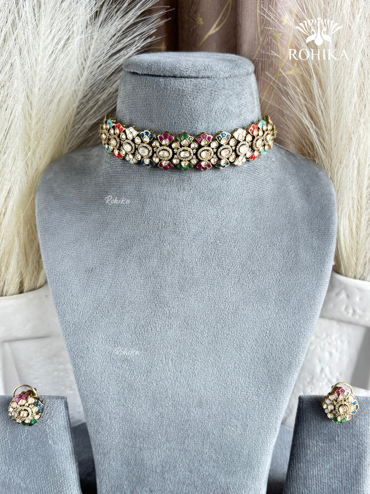 Chaitra Moisanite Choker Set - Multi Colour