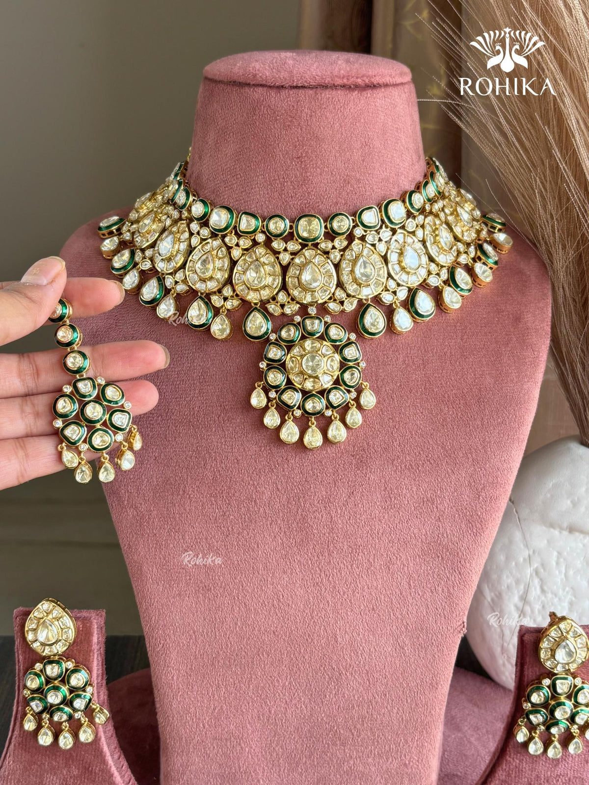 Niharika Moisanite  Bridal Necklace Set - Green