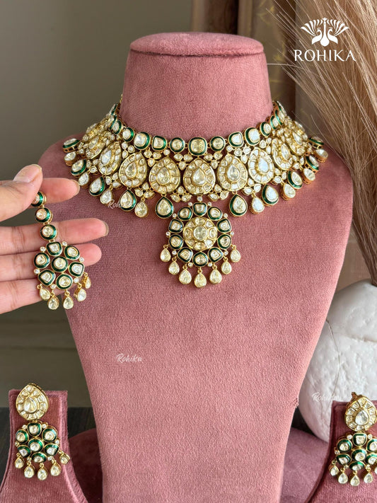 Niharika Moisanite  Bridal Necklace Set - Green