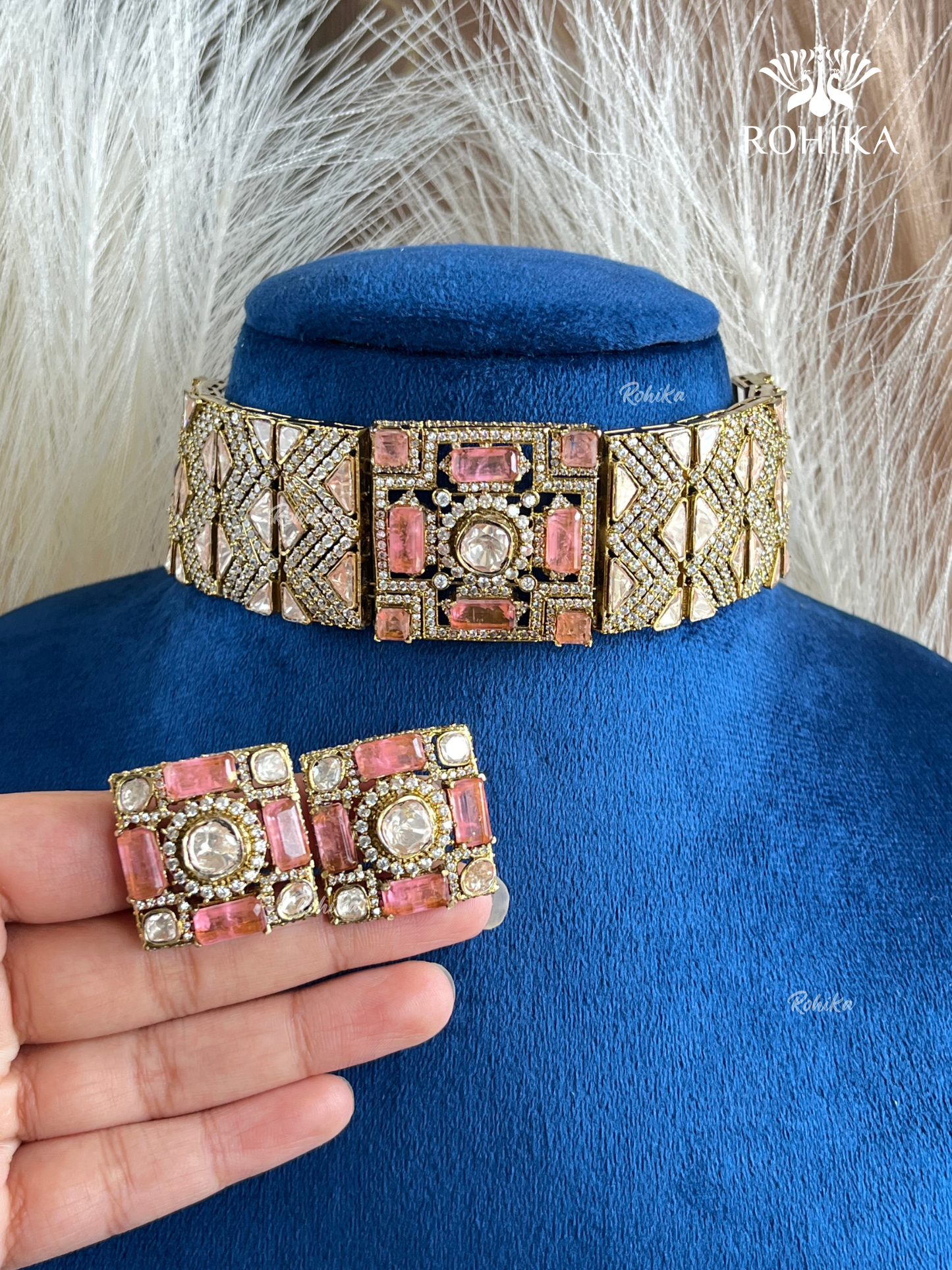 Devanshi Moisanite Choker Set - Pink