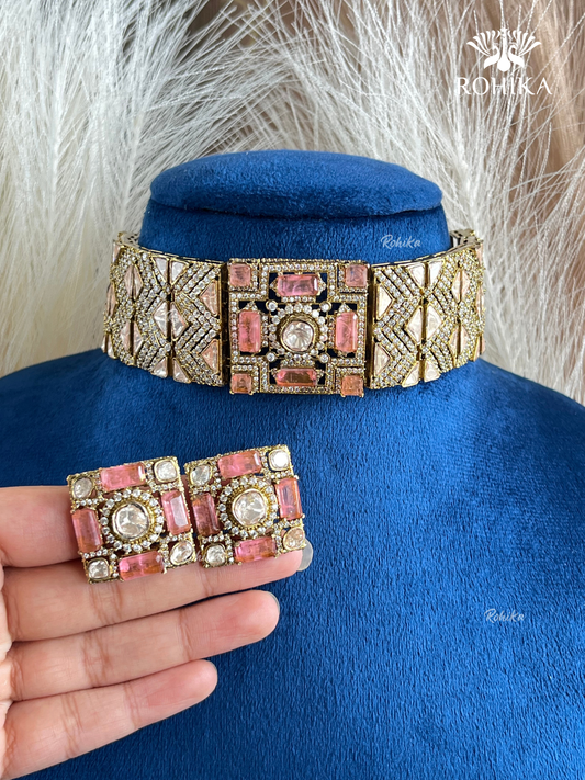 Devanshi Moisanite Choker Set - Pink