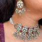 Yamini Moisanite Choker Necklace Set - Ruby & Mint Green