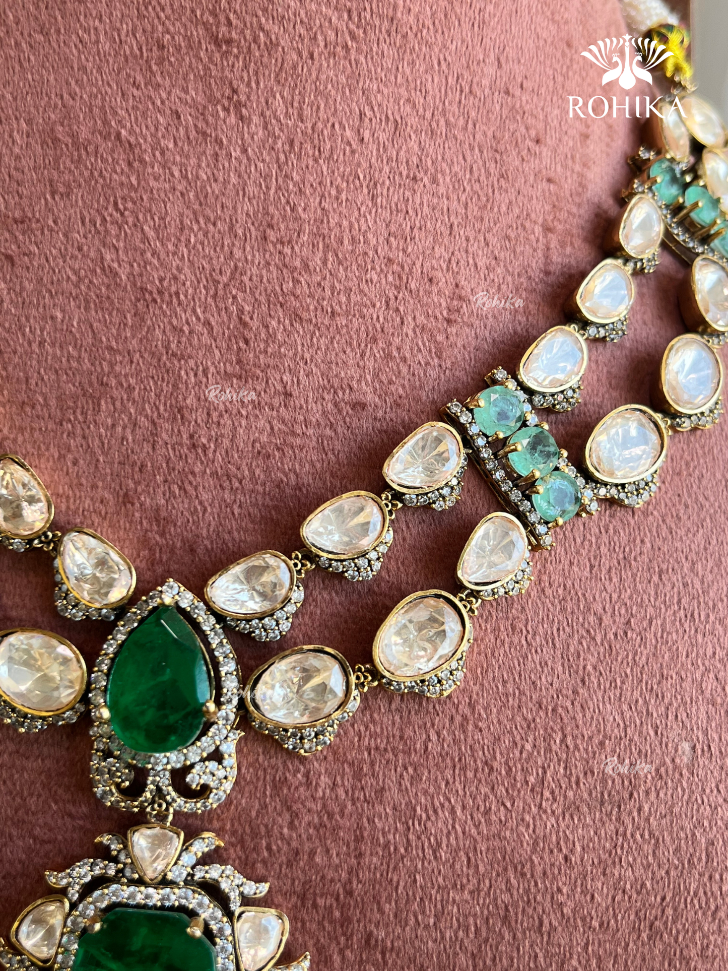 Varnika moisanite necklace set -Dark Green