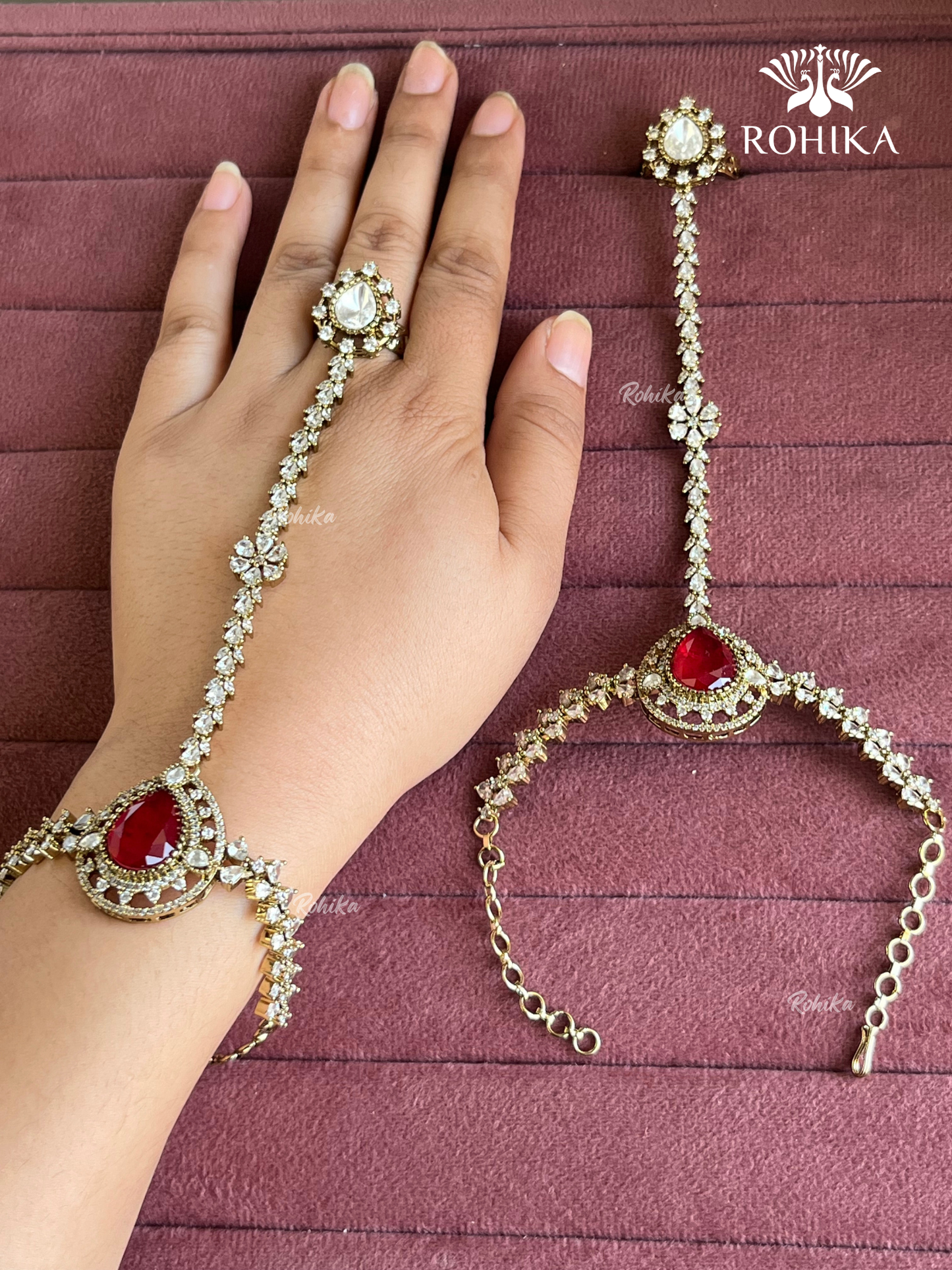 AD kundan haathphool (HP020) - Red