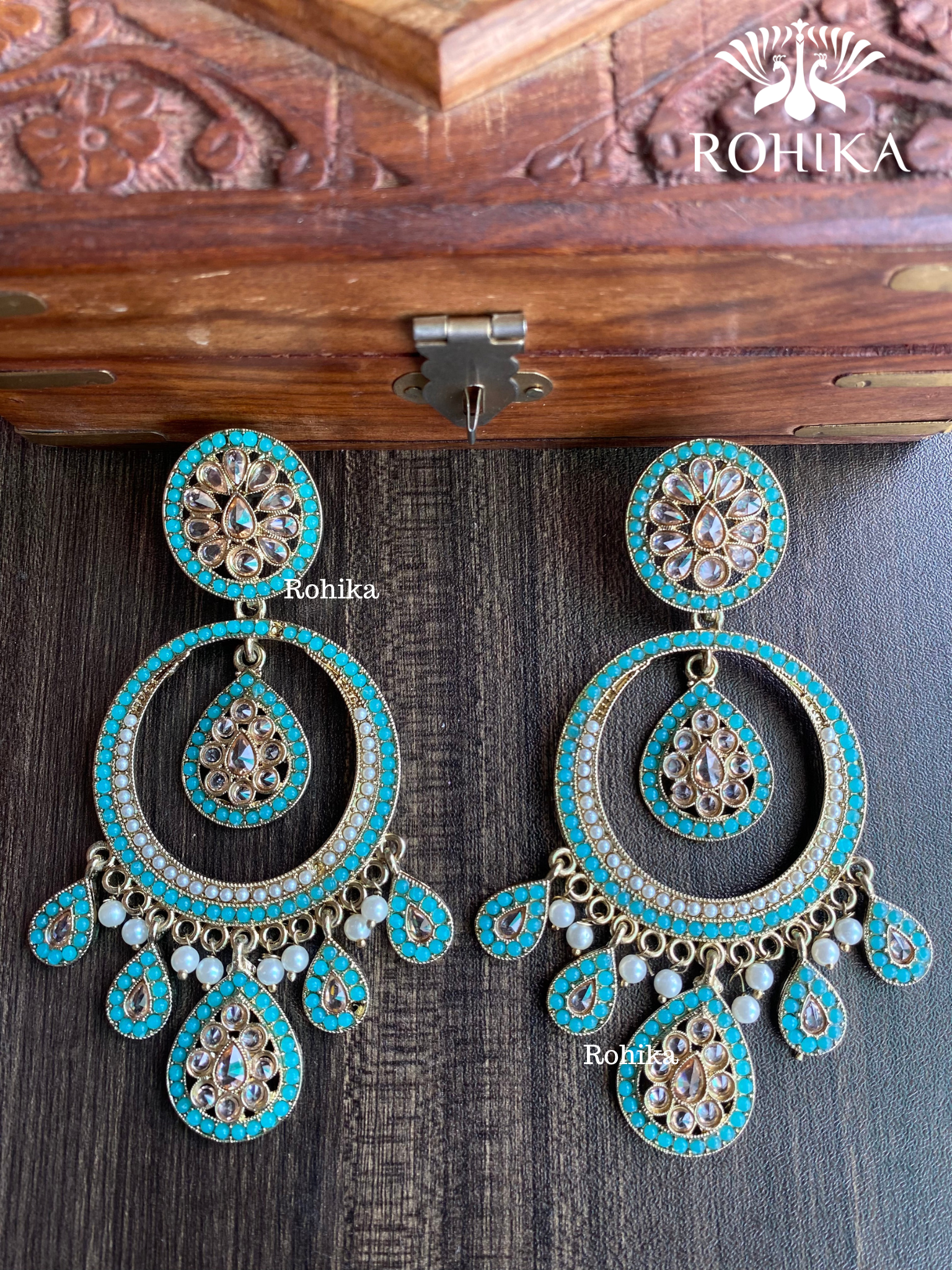 Sitara polki earrings - Sky Blue