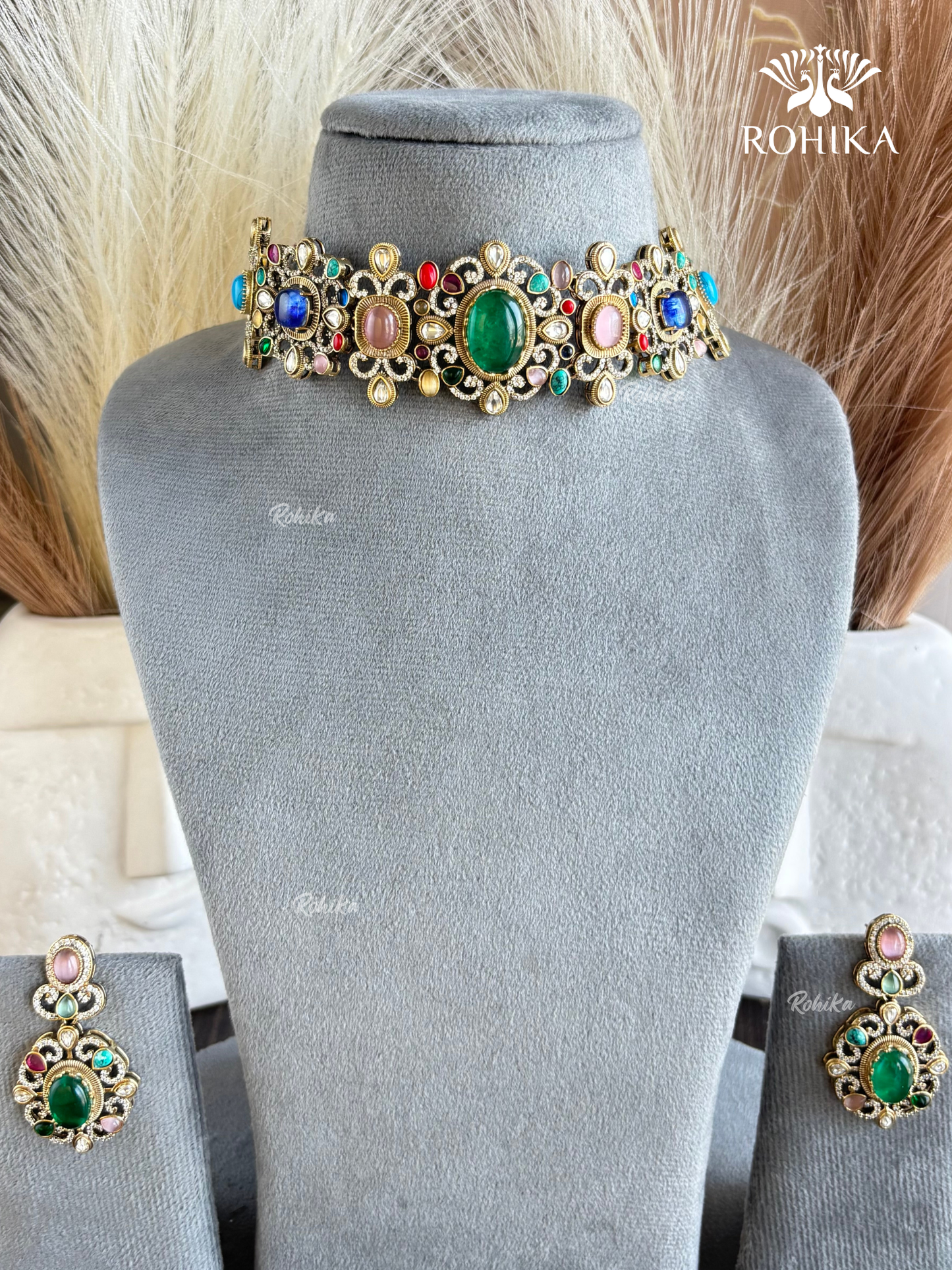 Saabya inspired fusion necklace set (SS036) - Multi colour