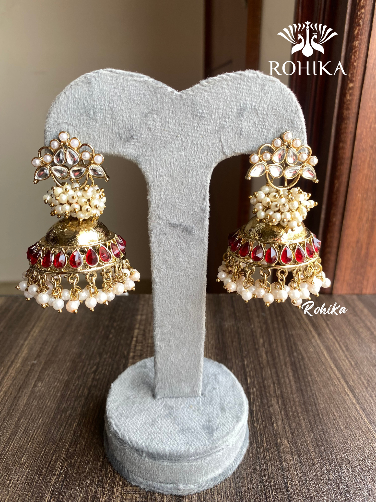 Isha jhumka earrings - Red