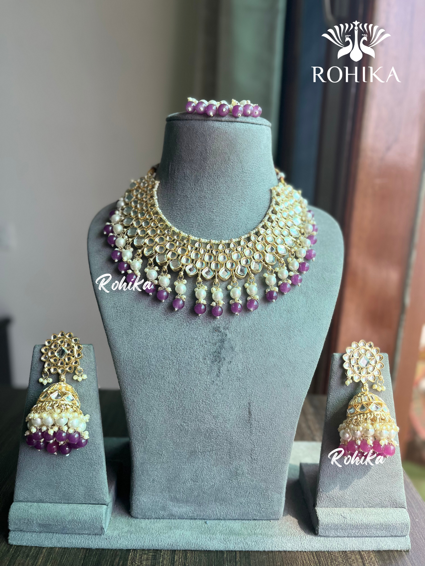 Payal dabi Kundan necklace set - Magenta