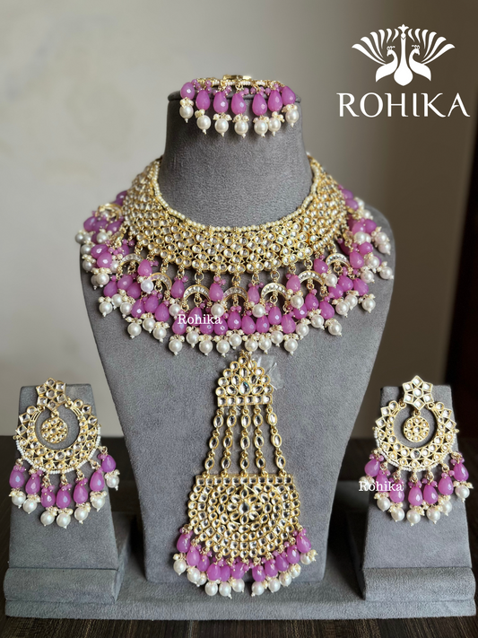 Shaheen Dabi Kundan bridal necklace set - Purple