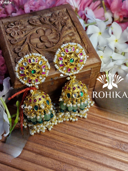 Parini pachhi kundan jhumka (PKJ002) - Mint green