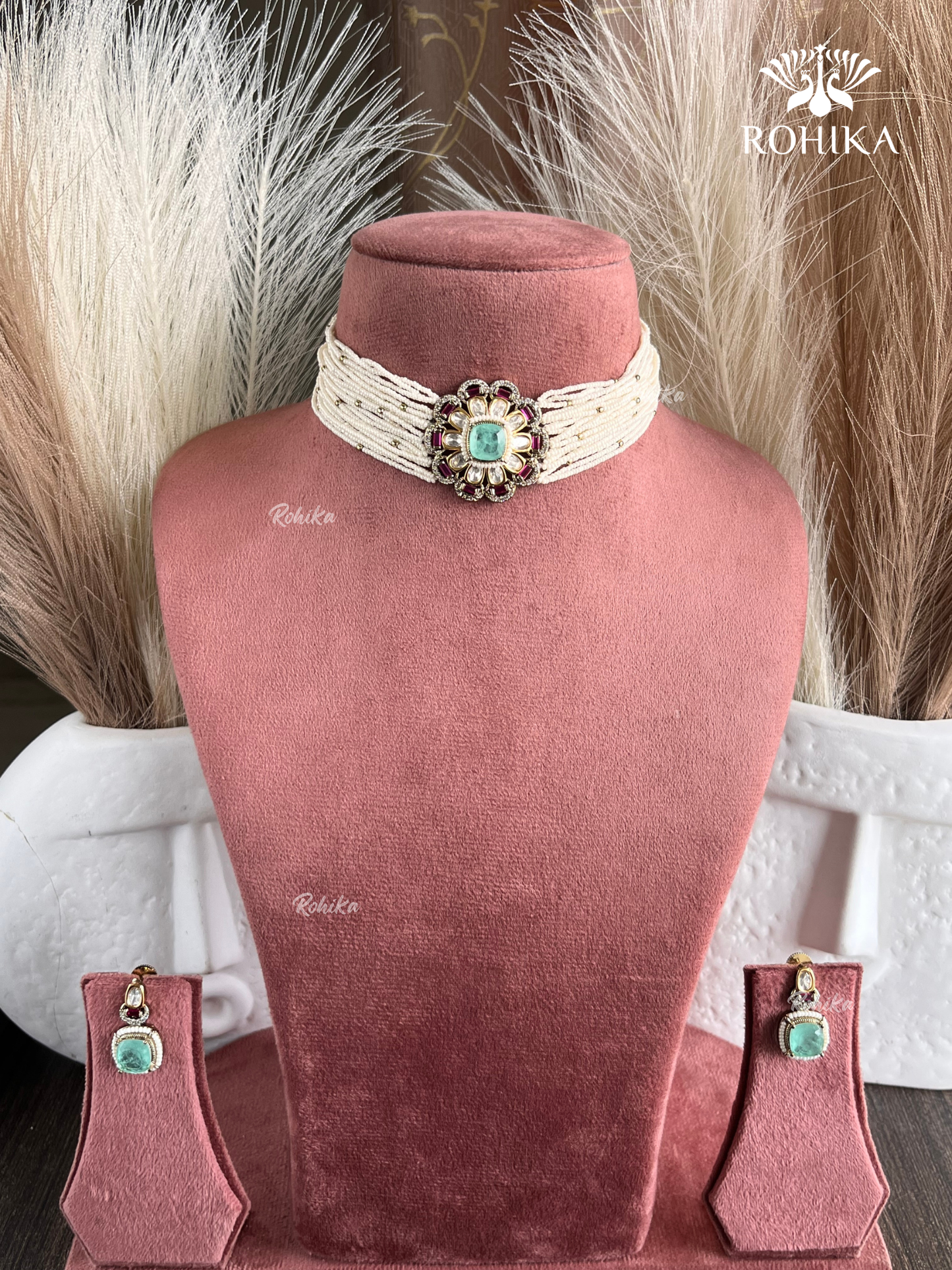 Akshita Moisanite Choker Set - Mint Green