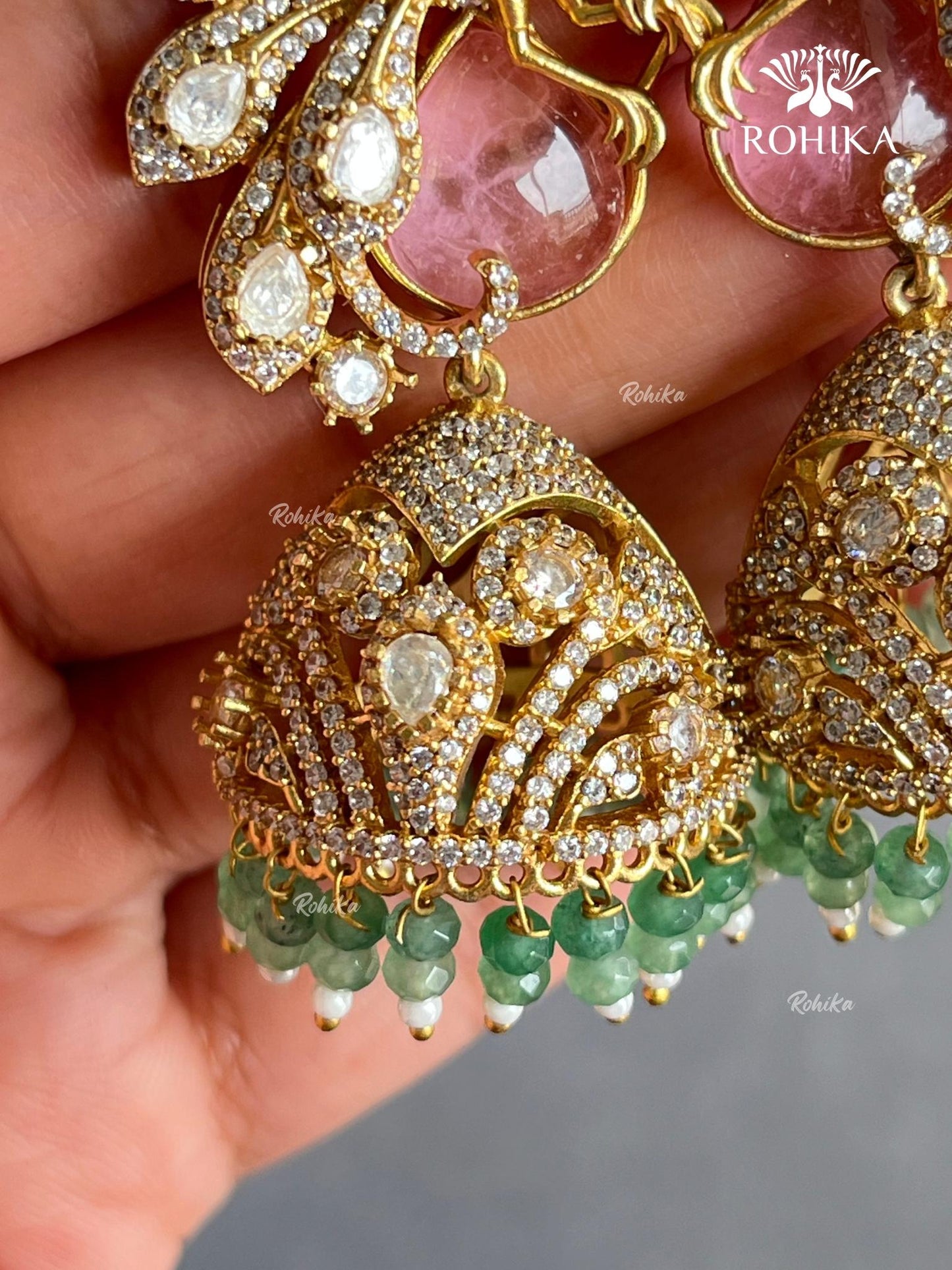 Kanishka Kundan Earrings -Pink And Mint Green
