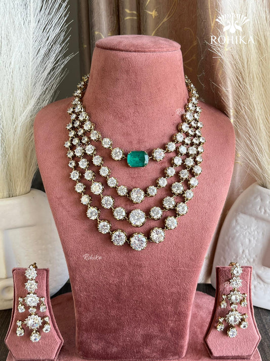 Isha doublet american diamond necklace set - Dark green