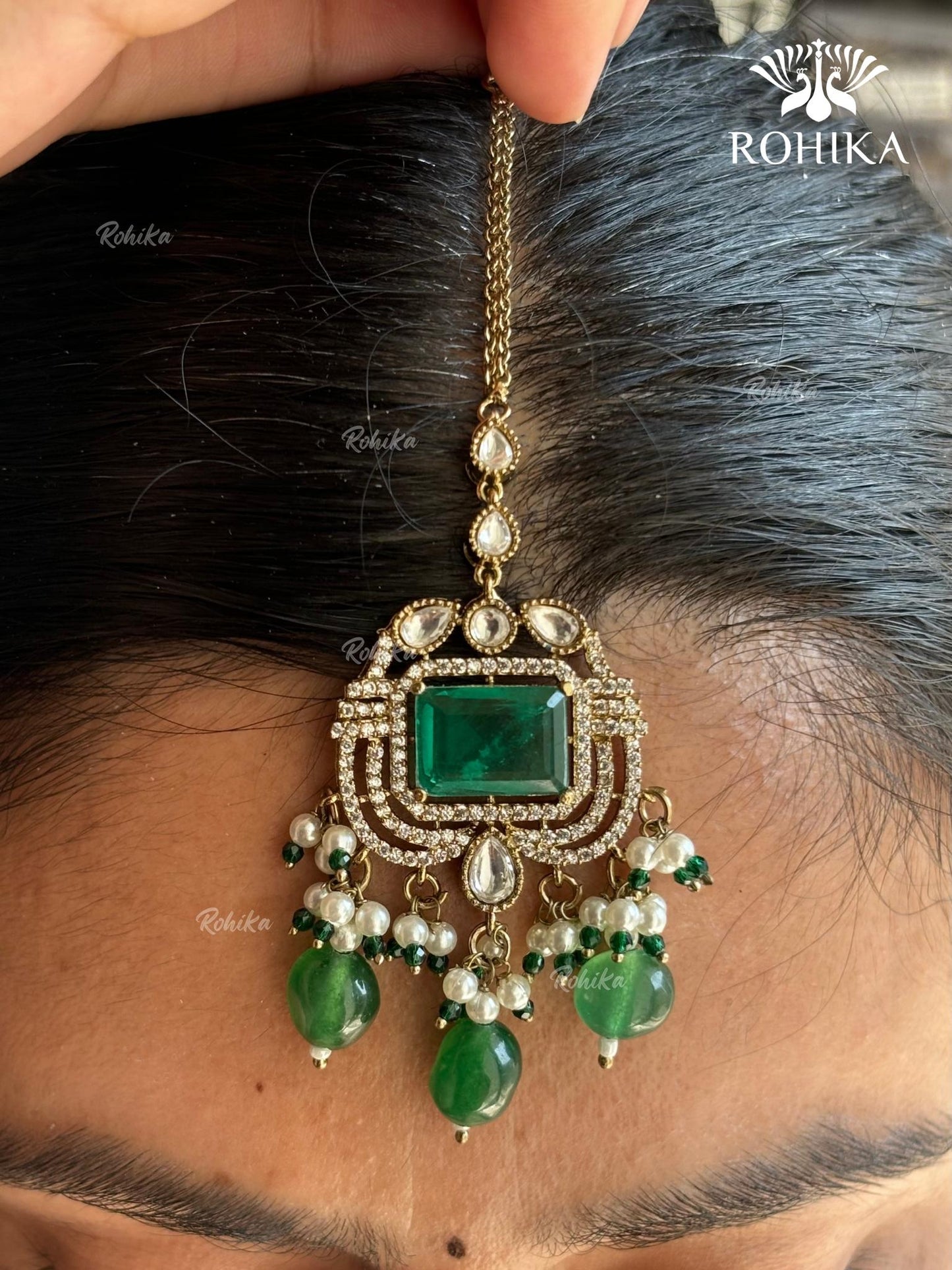 Alani Polki Kundan Long Bridal Necklace Set - Dark Green