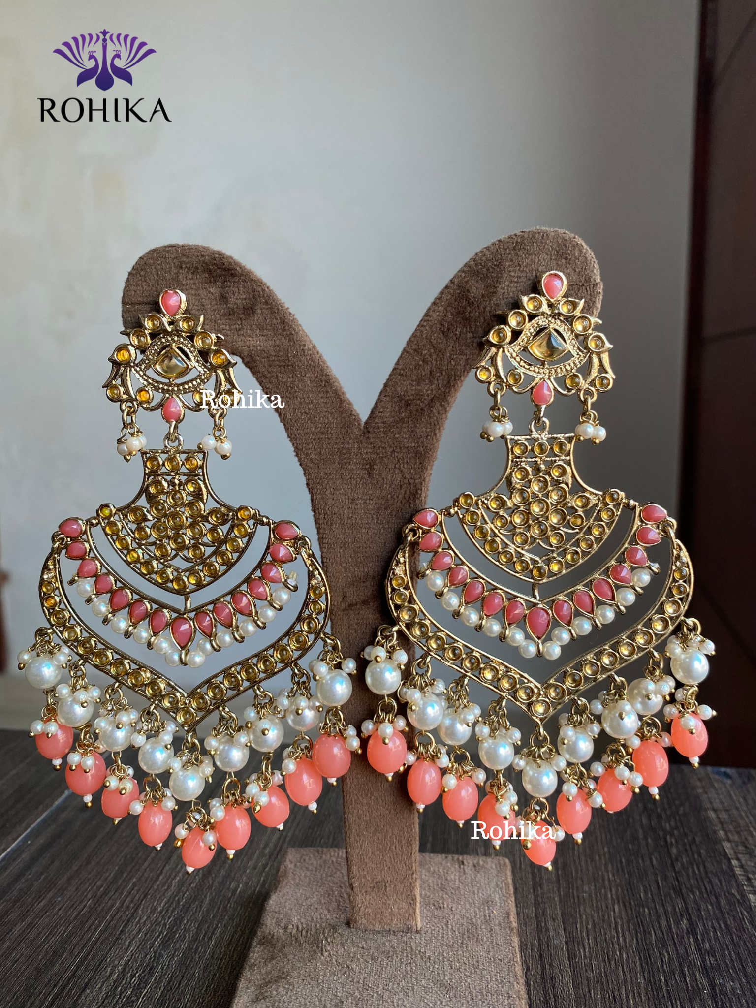 Rajshri polki earrings - Peach