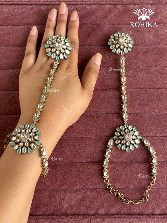 Polki kundan haathphool (HP017) - Mint Green