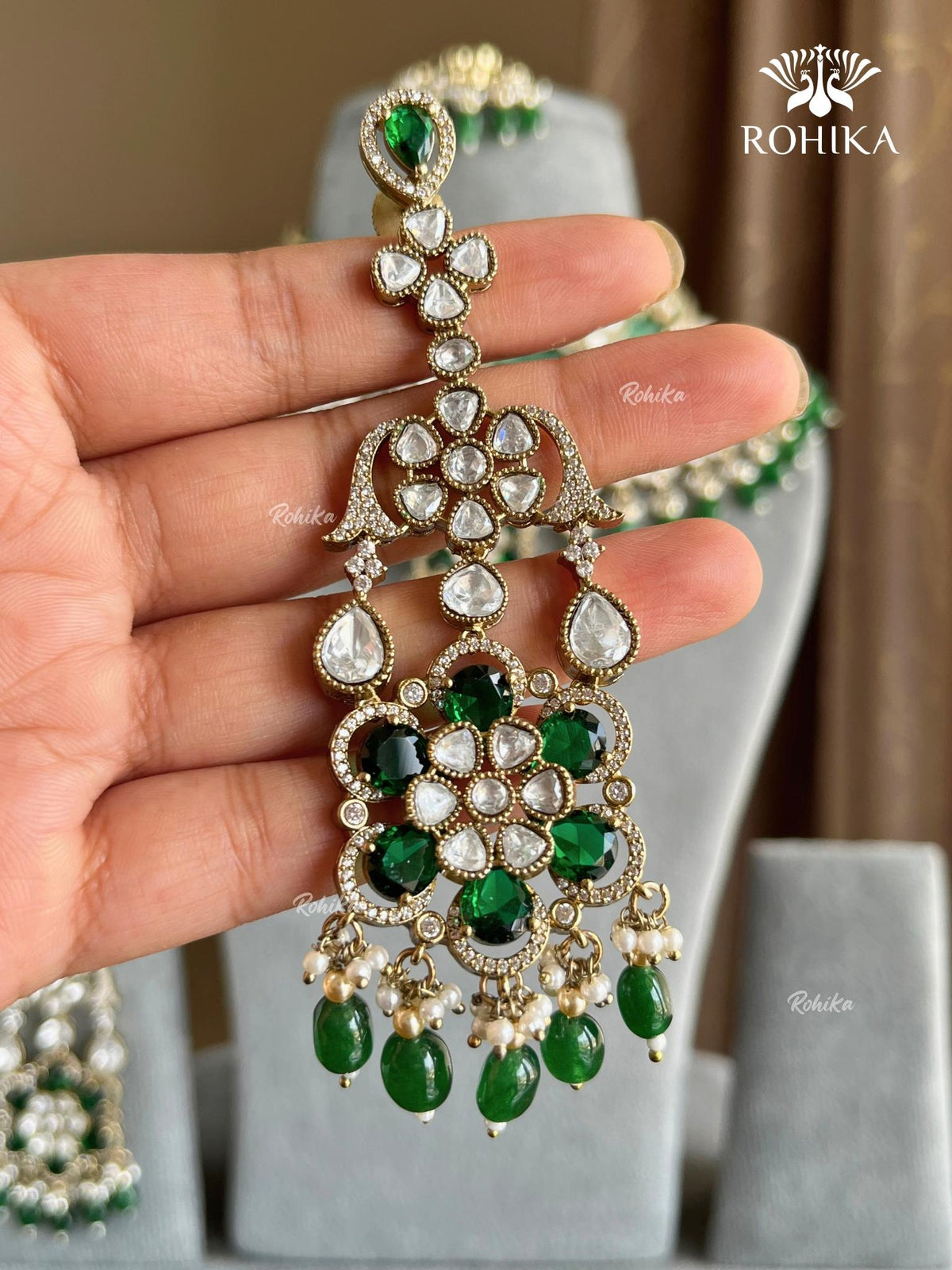 Nivaan Polki Kundan Bridal Choker Set - Green