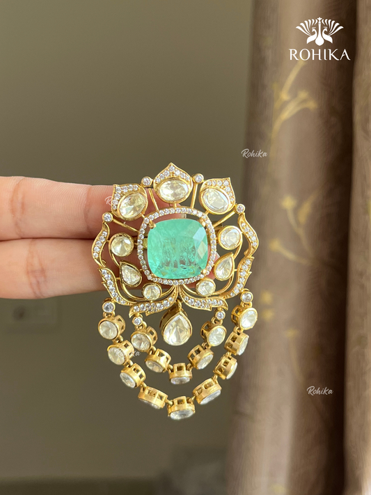 Moisanite kundan Brooch (BR-001) - Mint Green