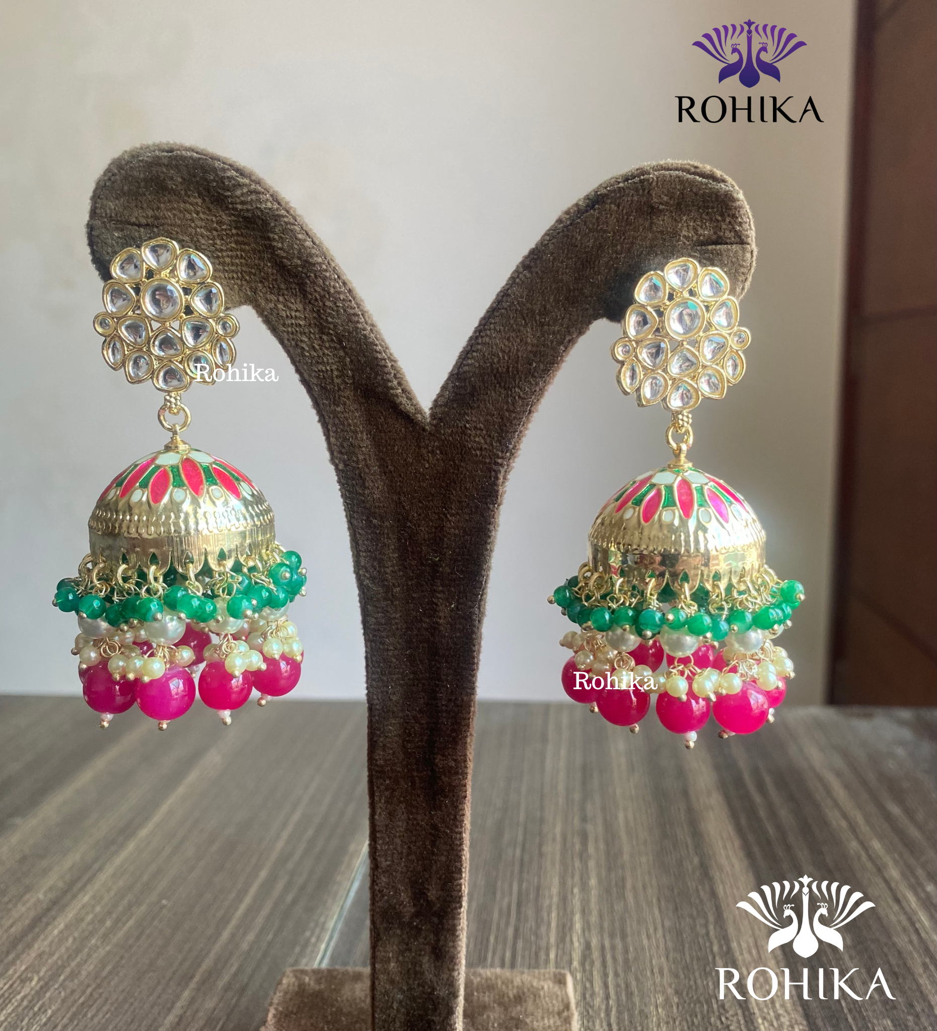 Rashmika jhumka earrings - Red and Green