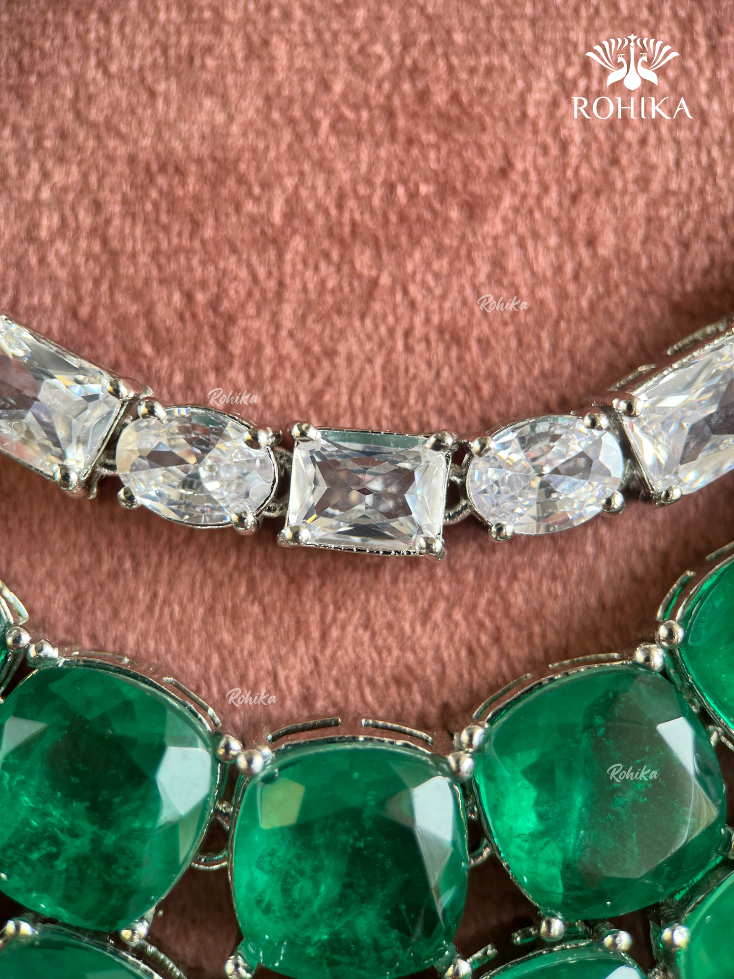 Anvi AD Doublet Layered Necklace Set - Dark Green