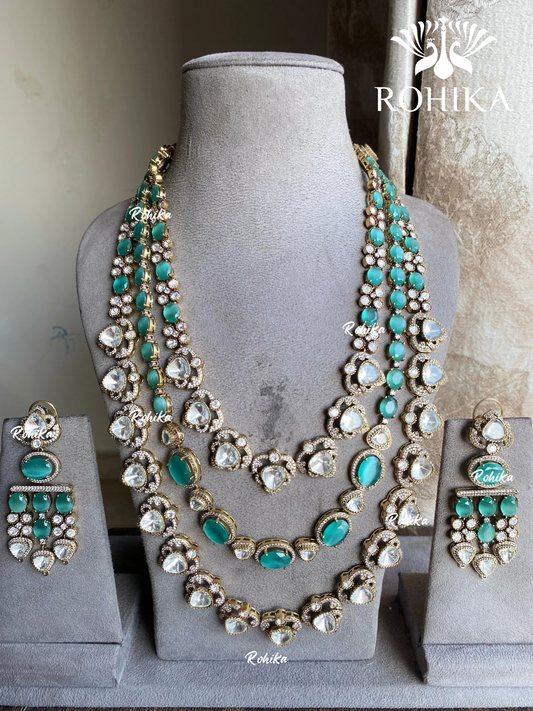 Sifra moisanite kundan combo set - Mint Green