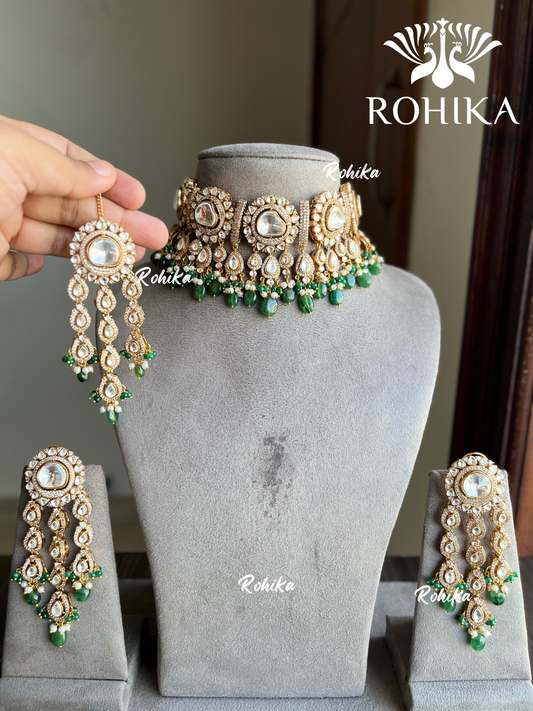 Aamna polki kundan necklace set - Green