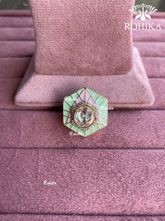 Angana polki kundan ring (SG-060) - Mint green