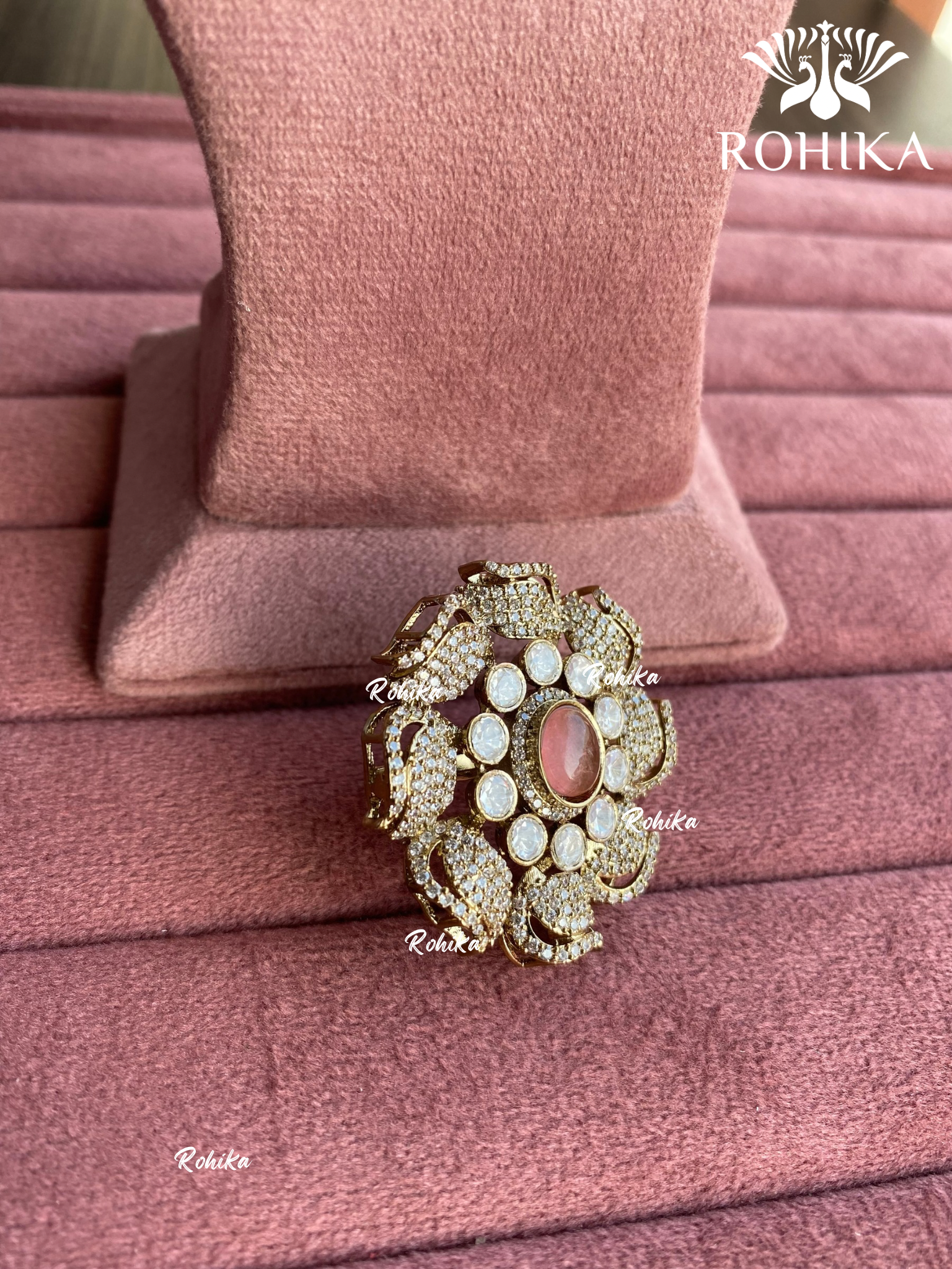 Angana polki kundan ring (SG-077) - Baby pink