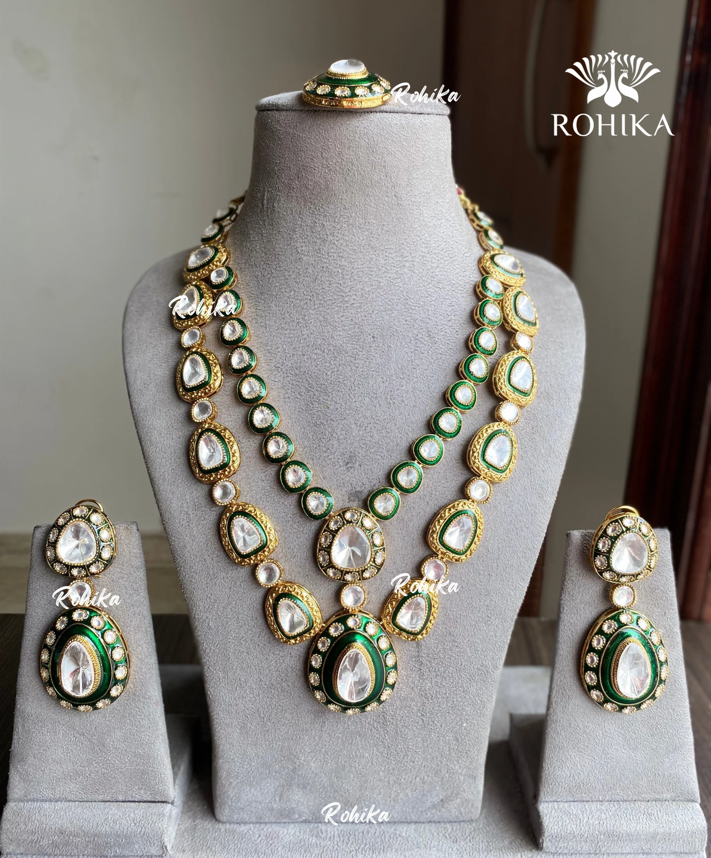 Ridhhi kundan necklace set - Green