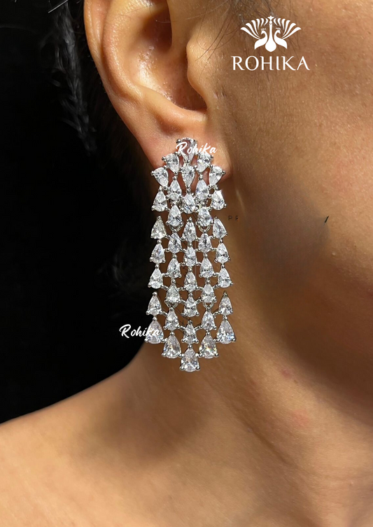 Traci american diamond earring set - White