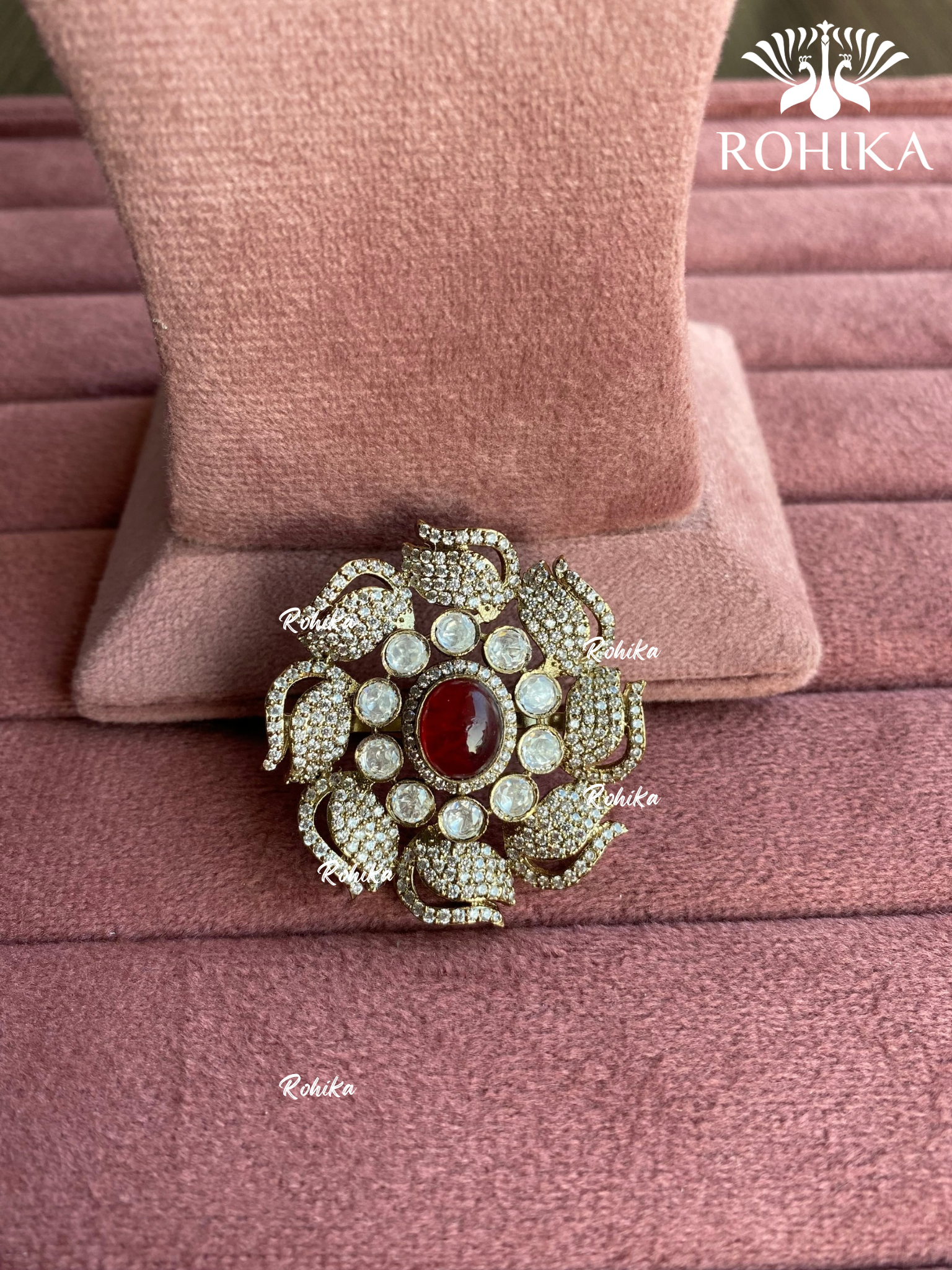 Angana polki kundan ring (SG-077) - Red