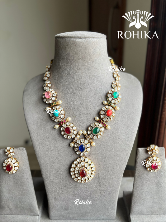 Navya navratna polki kundan necklace set - Navratan / Multi colour