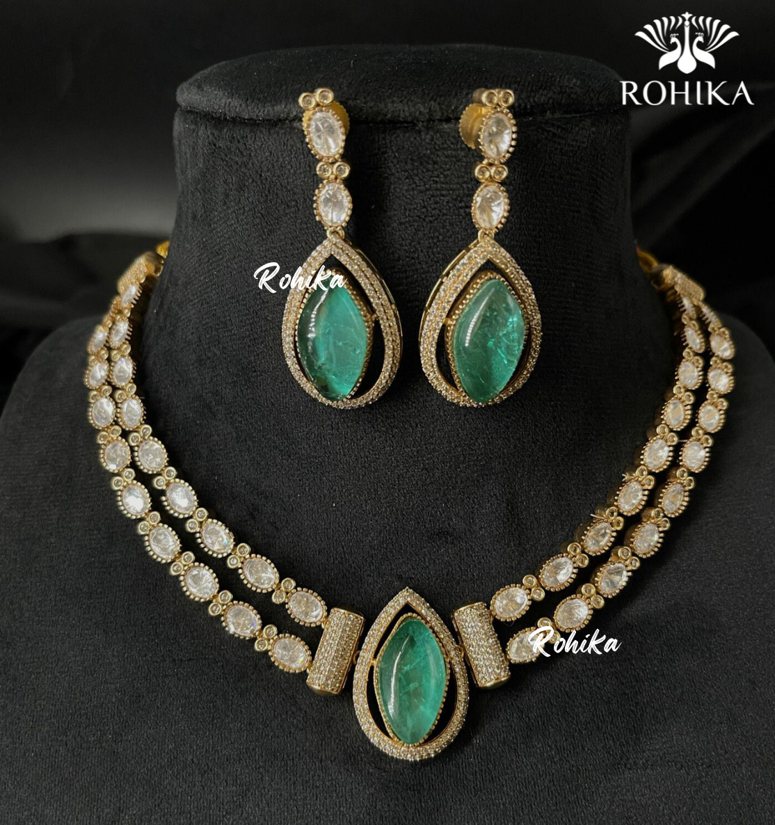 Kinara polki kundan necklace set -Mint Green