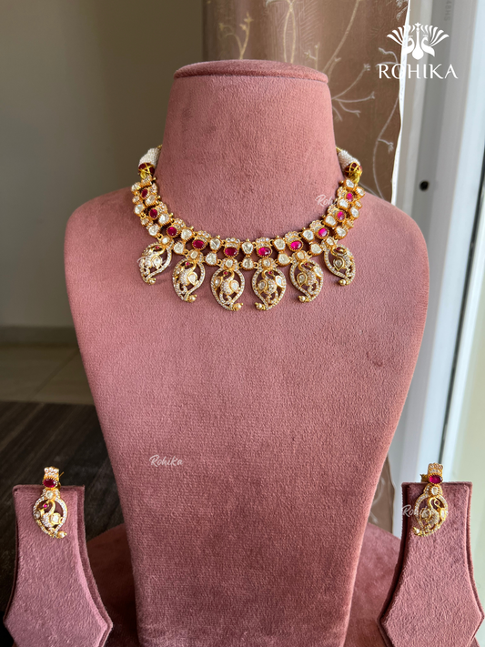 Vishaka moisanite necklace set - Ruby Red