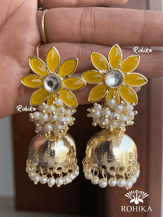 Misha jhumka Earrings - Yellow - Rohika Store