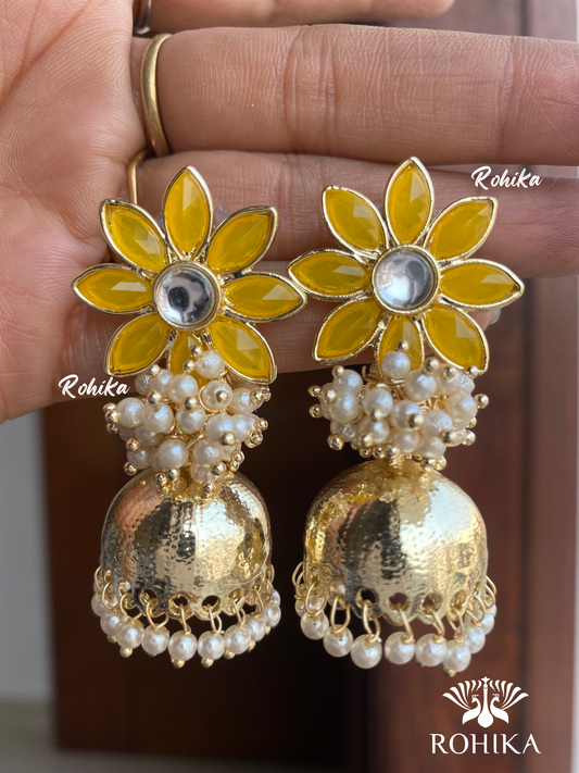 Misha jhumka Earrings - Yellow