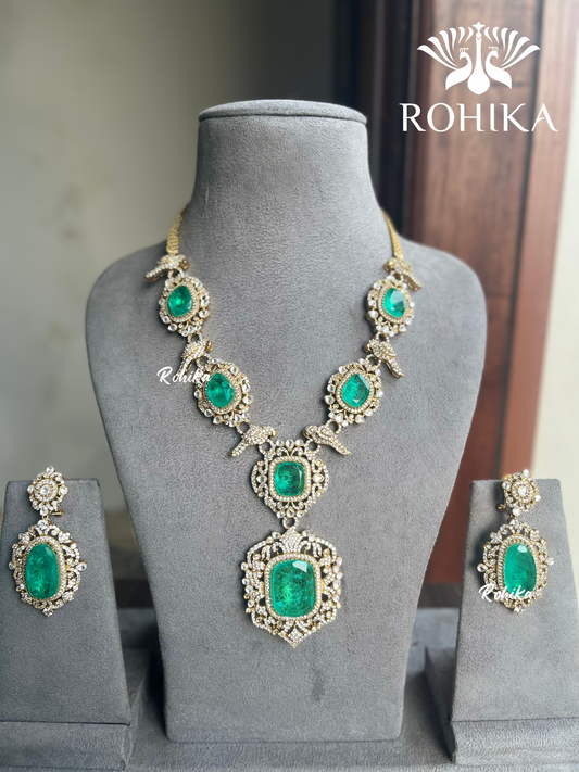 Aashka doublet stone necklace set - Mint Green