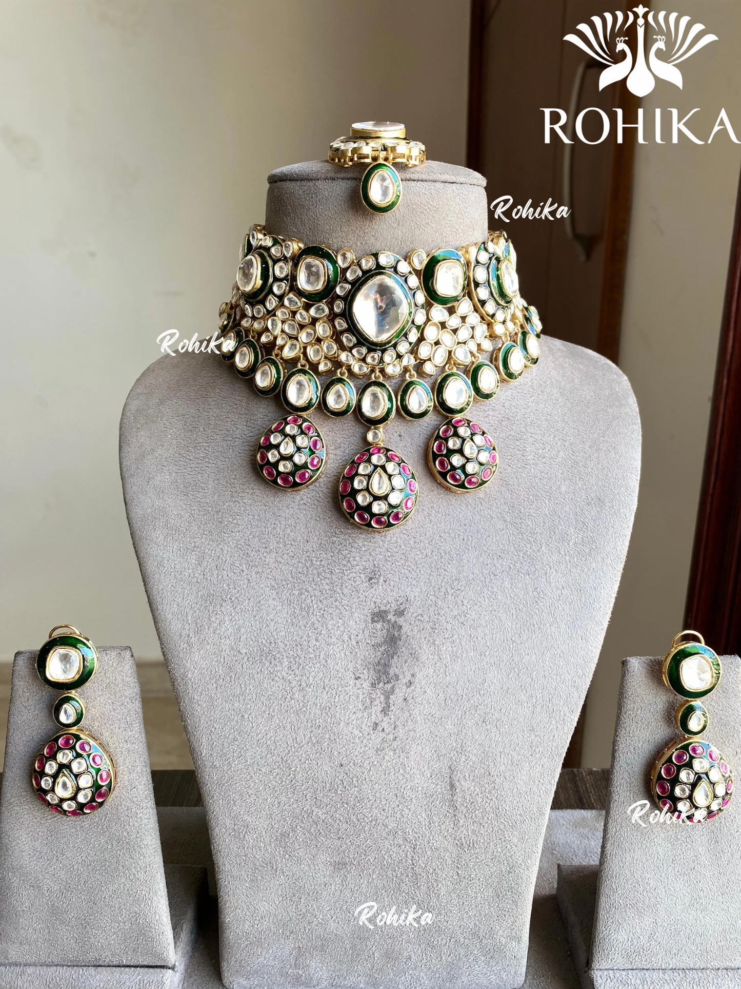 Kaya kundan necklace set - Green