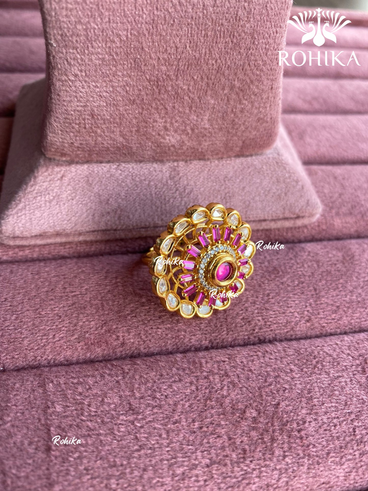 Angana polki kundan ring (SG-085) - Pink