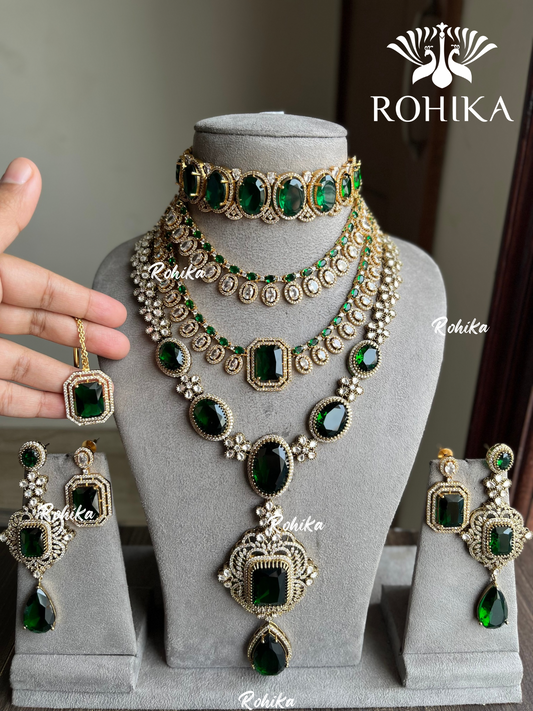 Nitra kundan combo set - Dark Green