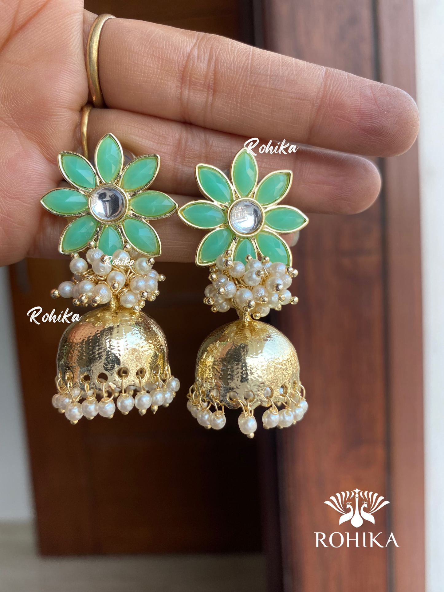 Misha jhumka Earrings - Sea green