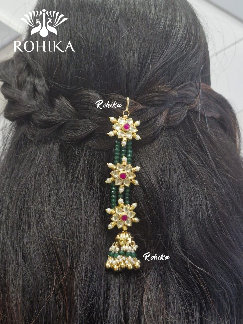 Pachhi kundan hair accessories - Green