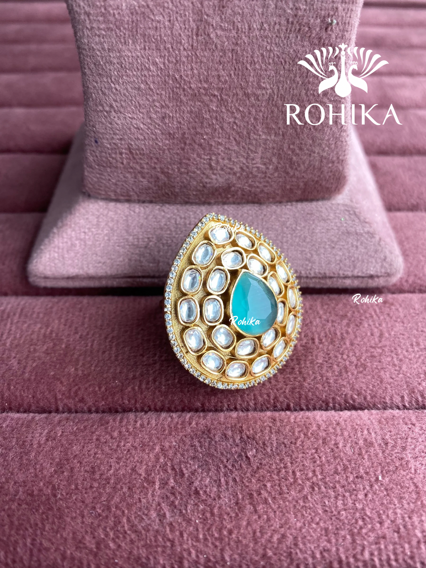 Angana polki kundan ring (SG-130) - Mint green