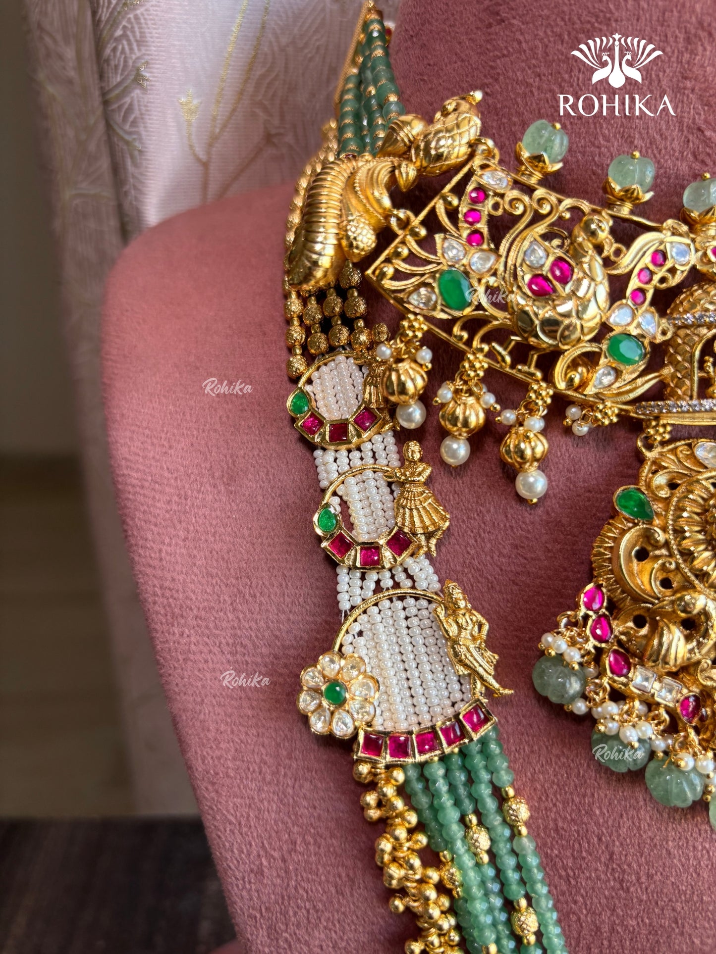 Dhriti Moisanite Heritage Necklace Combo Set - Mint Green