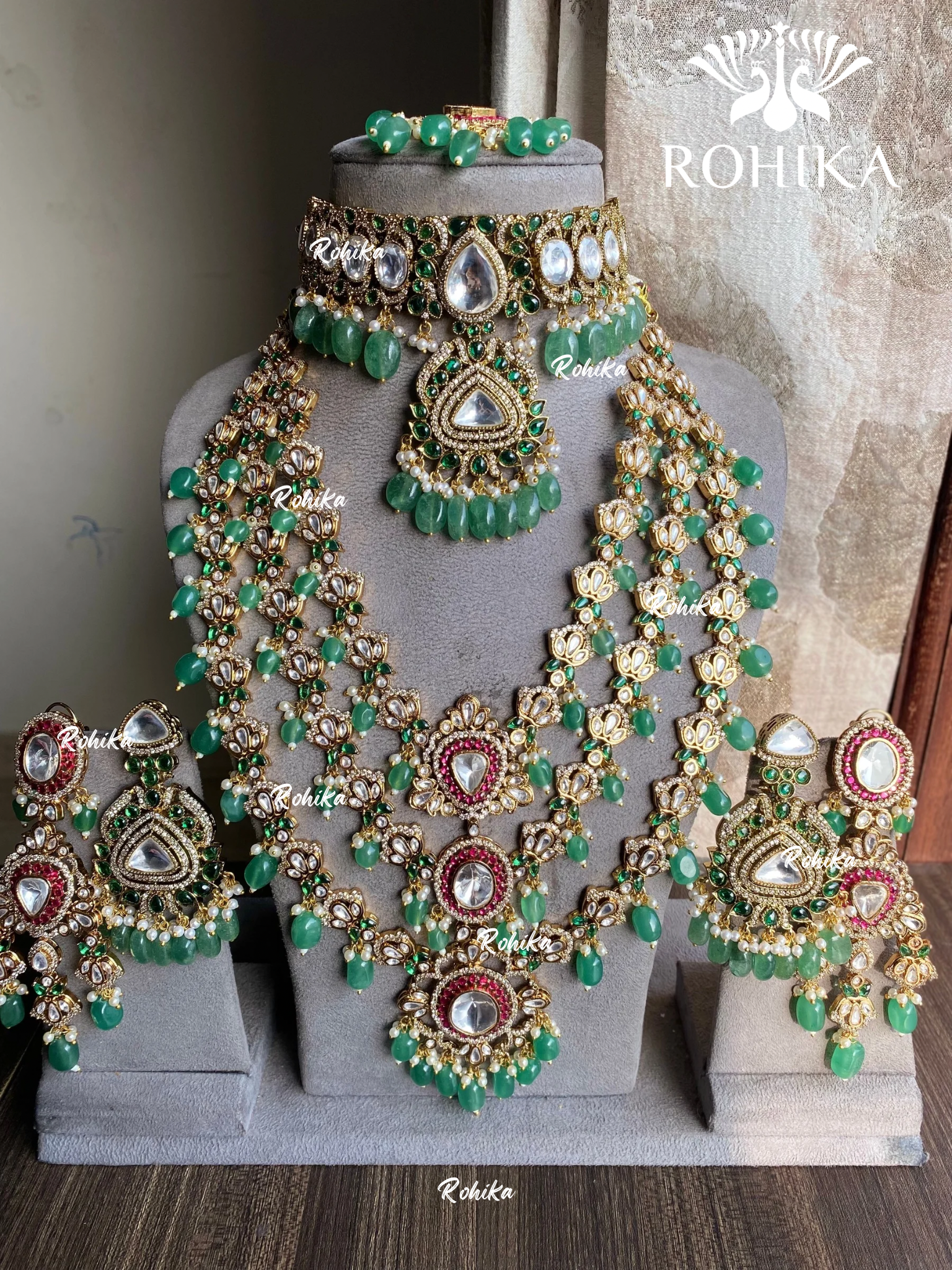 Priyani polki kundan combo set  - Mint Green