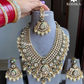 Aangan bikaneri polki kundan long necklace set - Dark Green