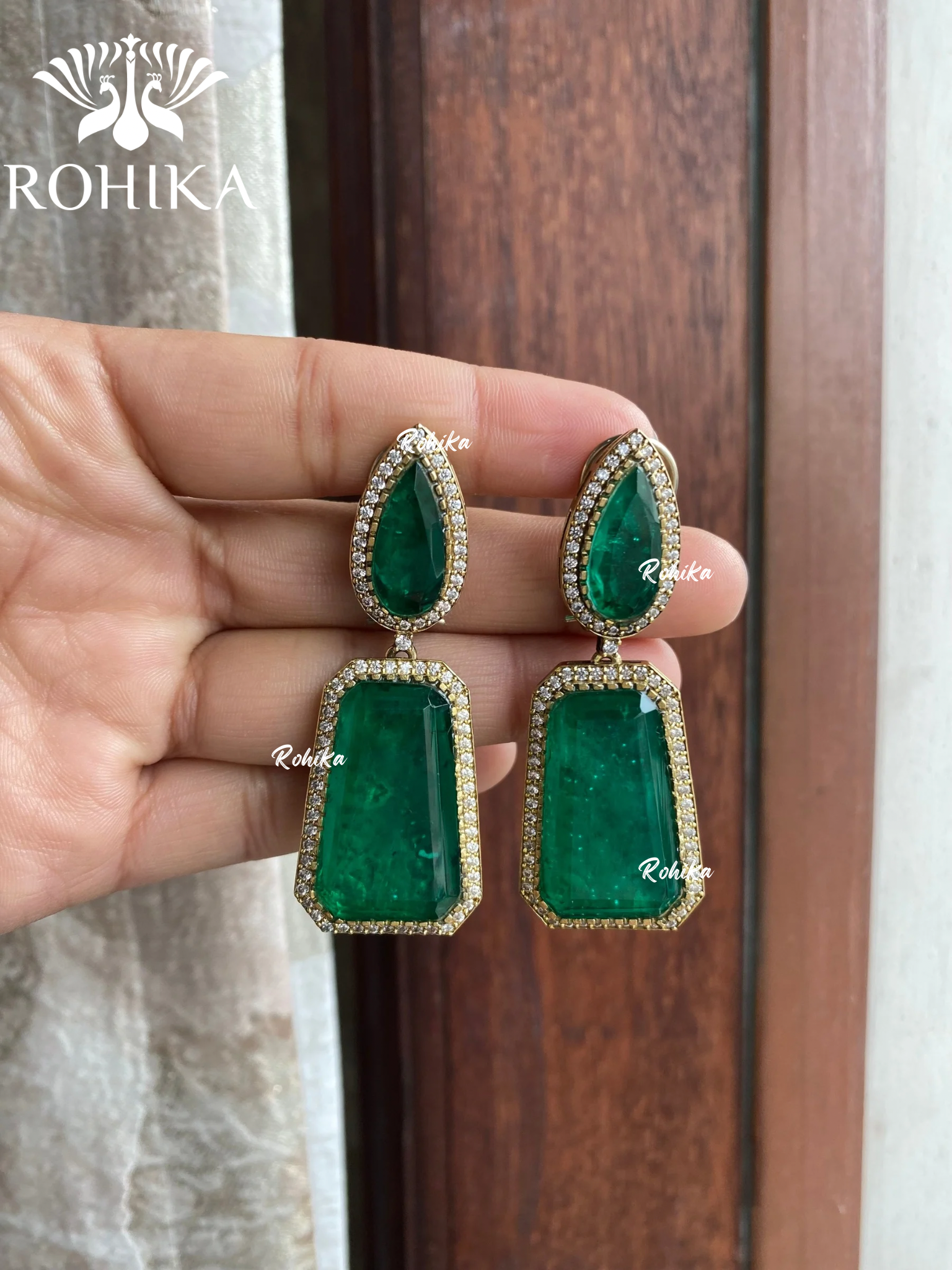 polki kundan earrings - Dark green